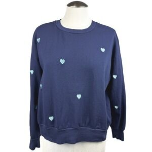 t.la Women's Sweatshirt XXSP Blue‎ Embroidered Heart Pullover Top Made in USA